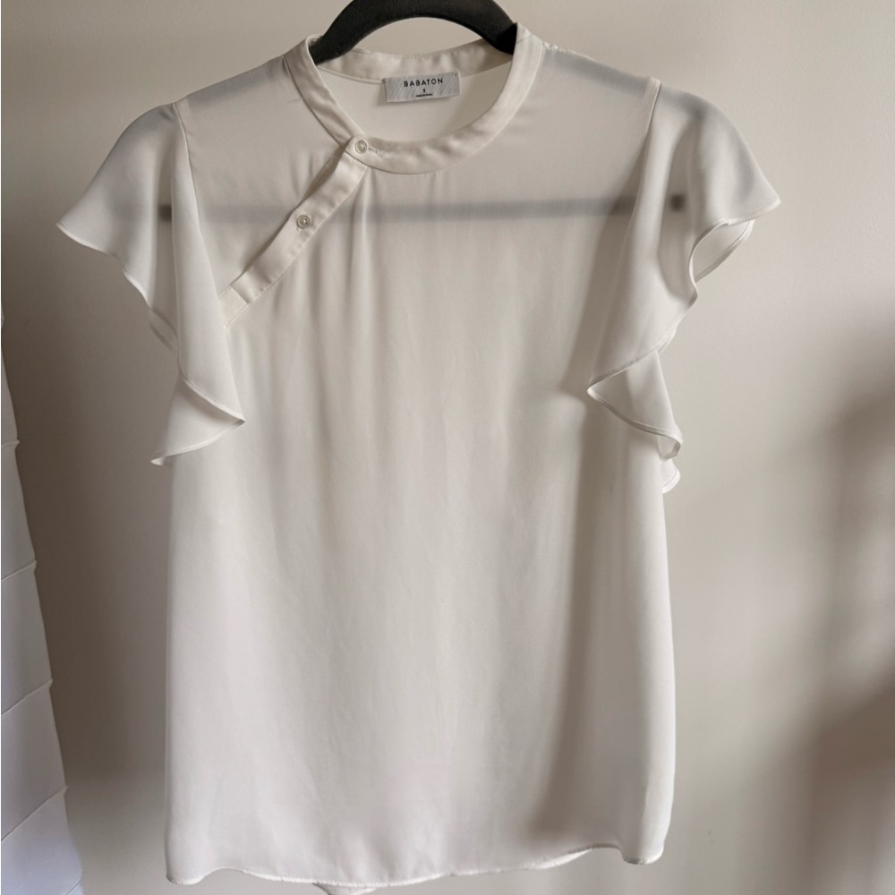 Aritzia - Babaton - White Ruffle Sleeve Blouse